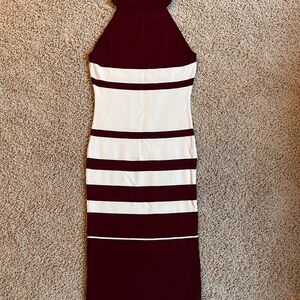 Say What? Red and White Halter Bodycon Midi Dress